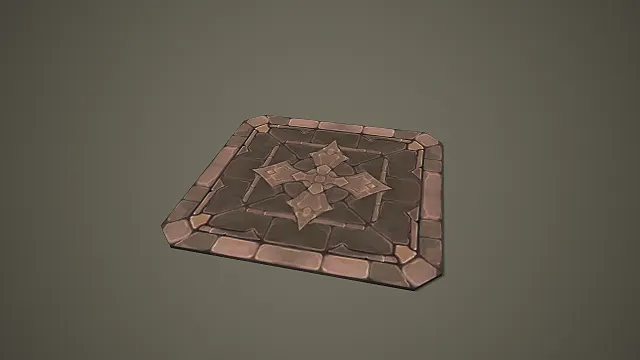 带十字浮雕的方形石质地面游戏场景模型