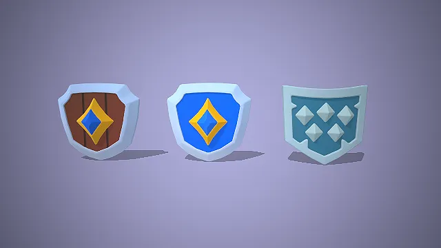 一套低模软萌风格的，冒险奇幻盾牌3D模型