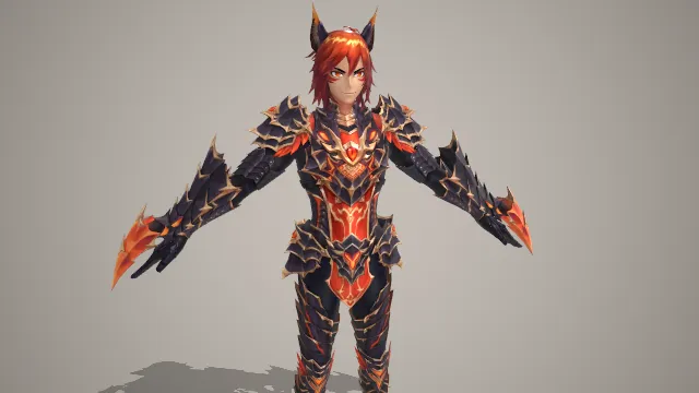 炎狱兽耳龙鳞铠甲战士角色 3D 模型 游戏角色道具素材