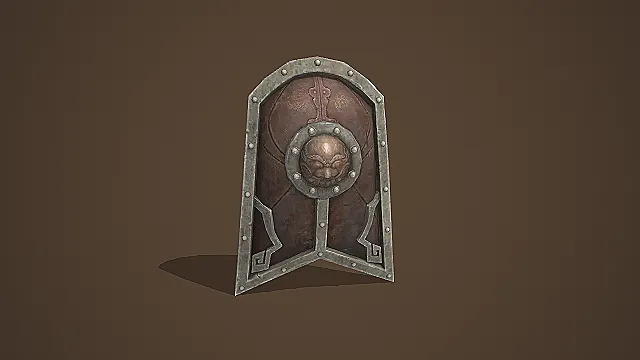 奇幻风兽首装饰金属边盾牌 3D 模型