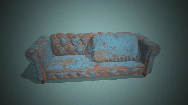 一个写实风格的废弃复古沙发3D模型