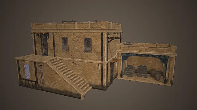 西域风情带储物附区商住建筑模型