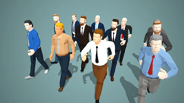 商务男性急促行进姿态角色集群场景人物模型