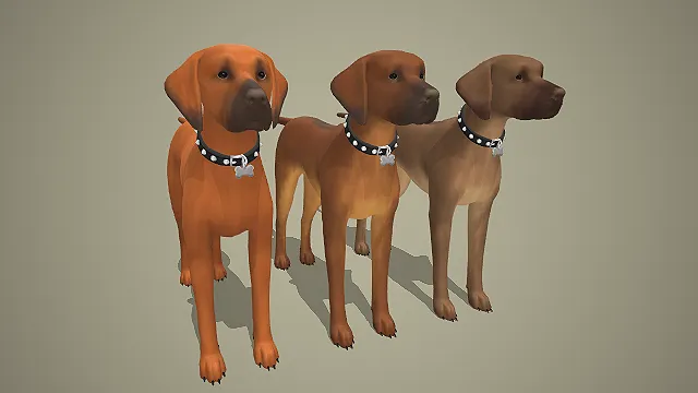 三色维兹拉猎犬带铆钉项圈 3D 模型 中型犬角色素材合集