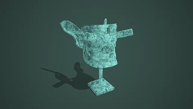 三星堆青铜兽面冠人像仿古青铜祭祀面像模型