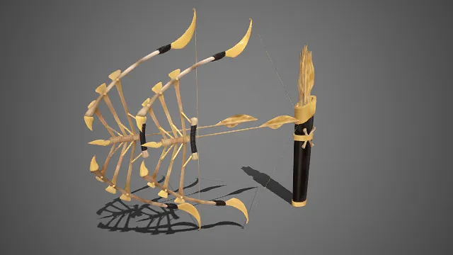 奇幻风格  骨制连弩  箭筒  黑纹绑带装饰  冷兵器  箭矢