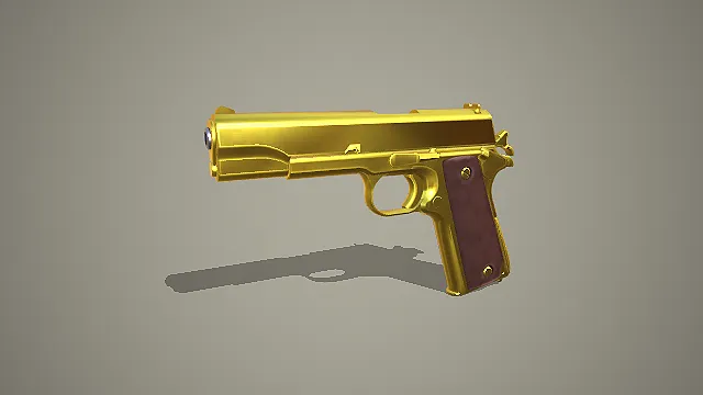 黄金 M1911 风格柯尔特手枪 3D 模型 收藏级枪械道具资产