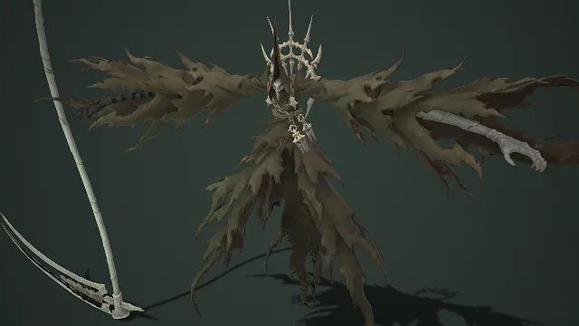 枯骨幽魂  破布裹身  尖刺冠冕  白骨镰刀  冥界收割者  敌对角色  虚无死寂  3D 角色模型