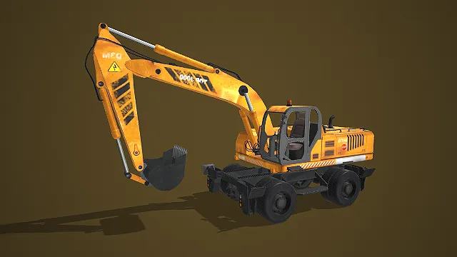 工程用轮式挖掘机 3D 模型