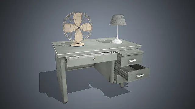 一套怀旧工业风格的复古办公桌3D模型