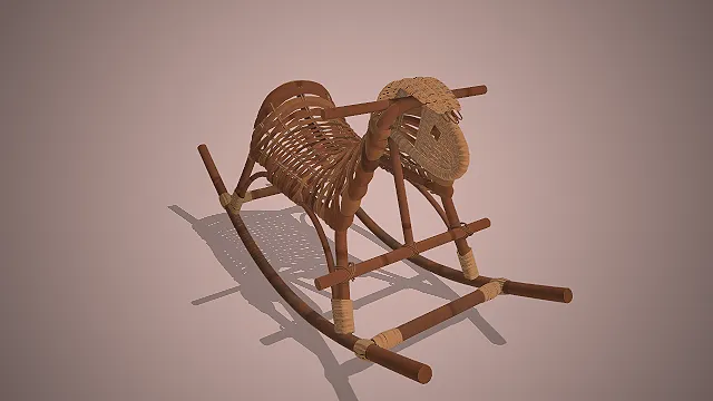复古竹编摇摇马  手工艺品  怀旧童年道具  民俗玩具