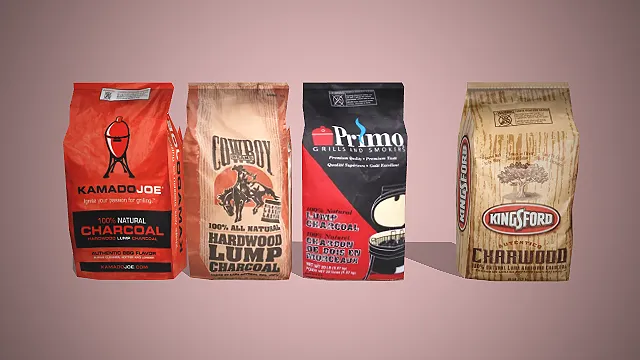 一组美式户外烧烤炭包的3D模型，木炭道具