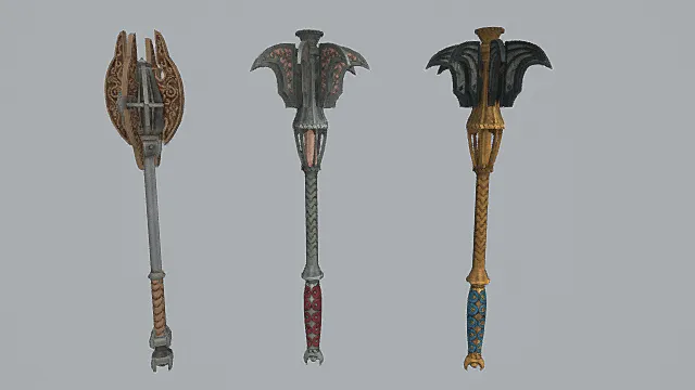 邪翼纹章长柄游戏武器套装3D模型