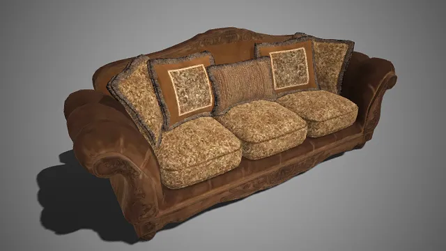 欧式复古风格  布艺沙发  雕花框架  流苏装饰  造型精致  古典  家居模型