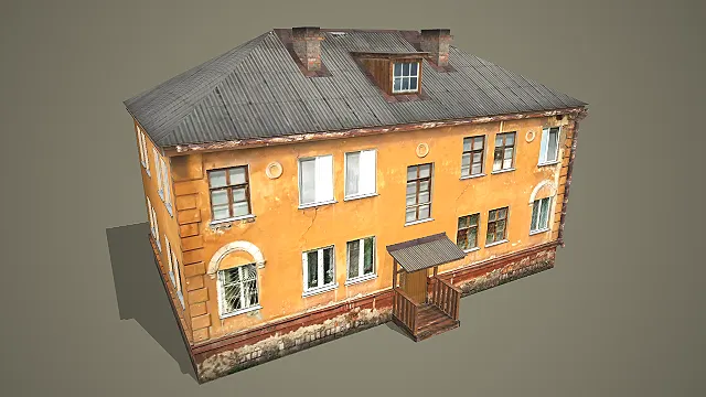 旧化黄墙三层民居带屋顶天窗铁皮顶 3D 模型