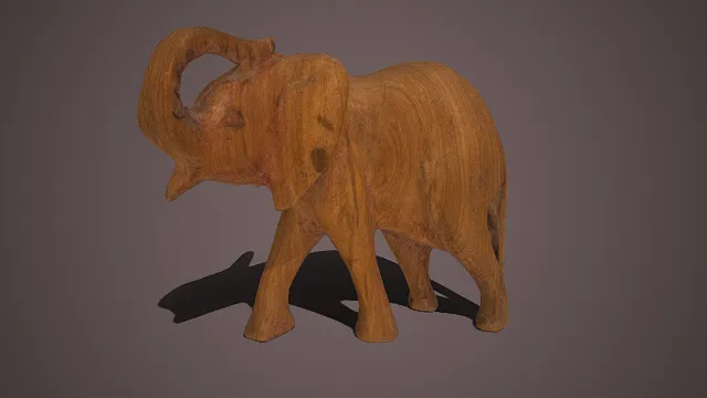 大象雕塑摆件  实木材质  木纹肌理  棕黄色调  线条简洁质朴  装饰工艺品  