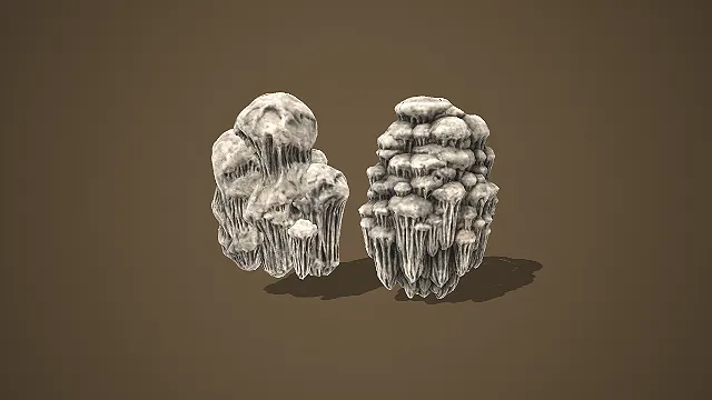 双组疏密对比溶洞石笋钟乳石组合洞窟装饰模型