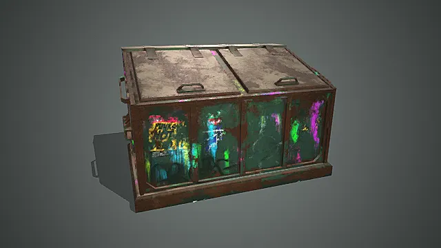 赛博废土风格霓虹锈蚀集装箱道具3D模型