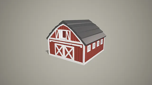 低多边形红色谷仓 3D 模型 农场建筑场景搭建素材