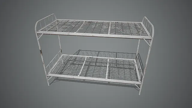 金属双层架子床  做旧锈蚀  上下铺  白色掉漆框架