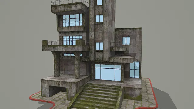 3D卡通风格废弃建筑模型，创意设计（3D建筑、卡通风格、写实风，建筑设计主题）