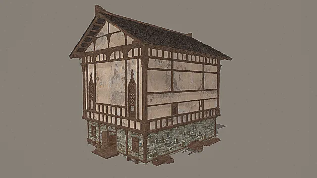 复古半木构石基古风宅院3D模型