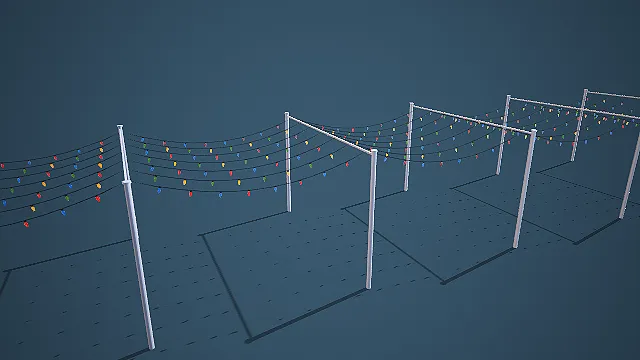 多立柱悬挂彩色节日灯串装饰架 3D 场景道具模型