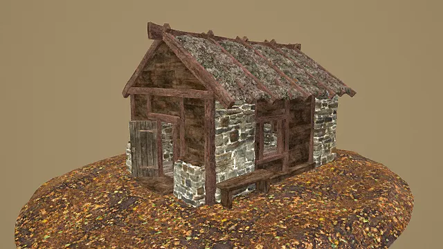 卡通风格中世纪石木混合乡村小屋3D模型