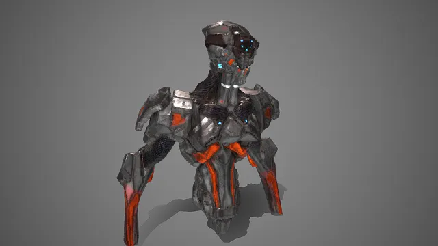 硬核  机甲胸像  银灰棱角装甲  磨损  多眼式传感器  高智能机械生物  