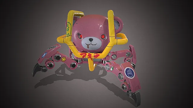 废土风小熊机甲  金属质感  发光红眼  次世代模型 