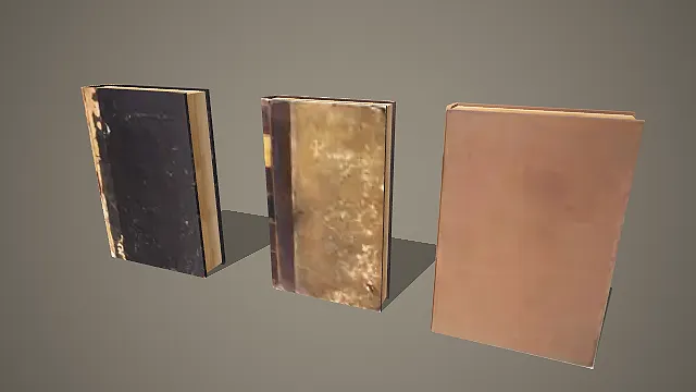 三款磨损旧书与素面书籍组合 3D 模型素材