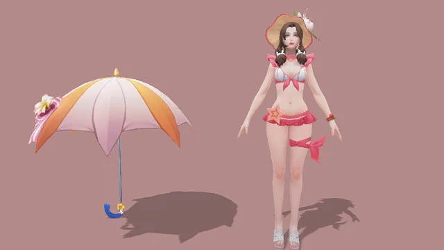 3D卡通风格泳装女角色模型，创意设计（3D角色、卡通风格、夏日风，角色设计主题）