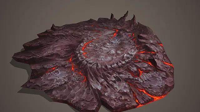 低模熔岩圆形岩石平台 3D 模型 游戏火山场景地面素材