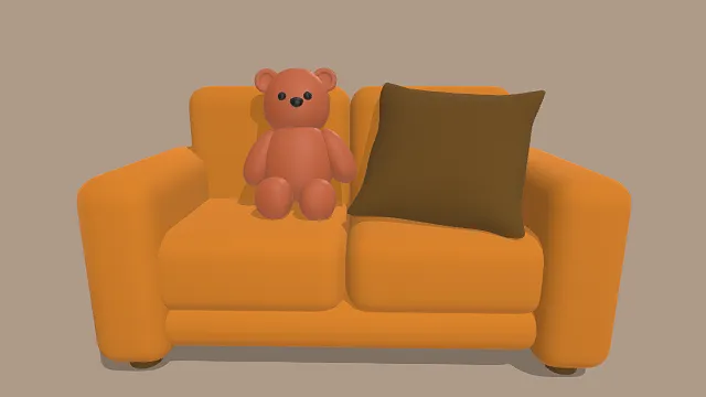 3D卡通风格Q版橙色双人沙发场景模型，创意设计（3D场景、卡通风格、家具主题，家具元素）