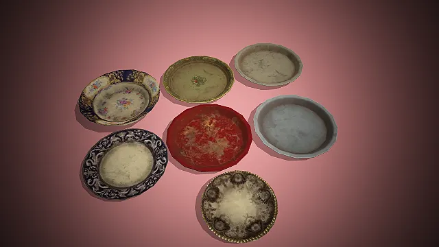 一套复古风格的餐盘3D模型