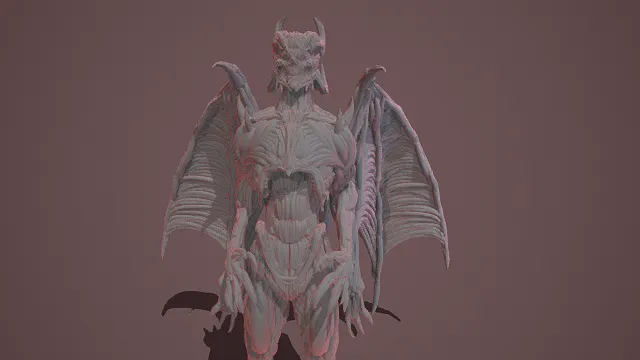 3D写实风格恶魔雕塑模型，创意设计（3D雕塑、写实风格、神秘威严，魔幻雕塑主题，恶魔元素）