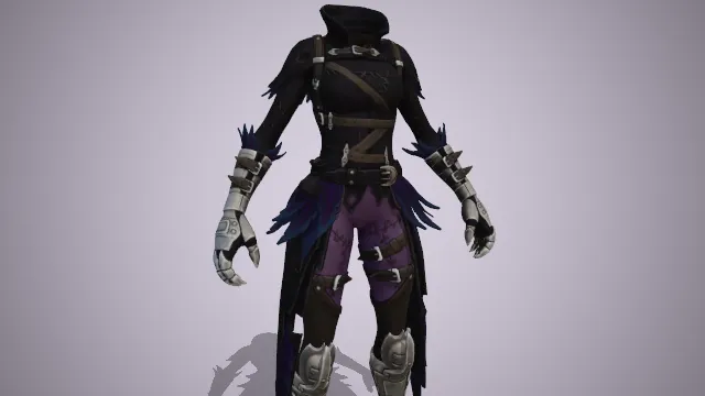 黑色战斗服，手到小臂和小腿到脚由铁甲包裹