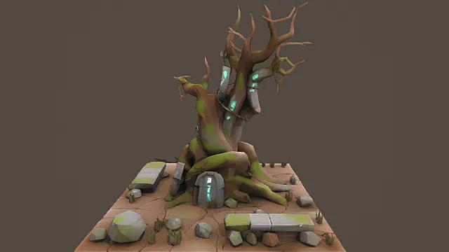 卡通风格奇幻枯树遗迹场景3D模型