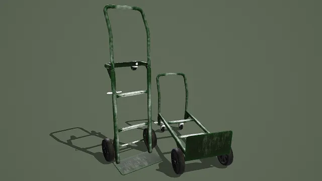写实风格做旧绿色手推车组合3D模型