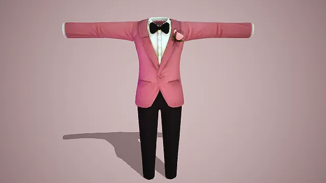粉色玫瑰装饰粉色西装与黑色西裤的优雅邂逅3D服饰模型