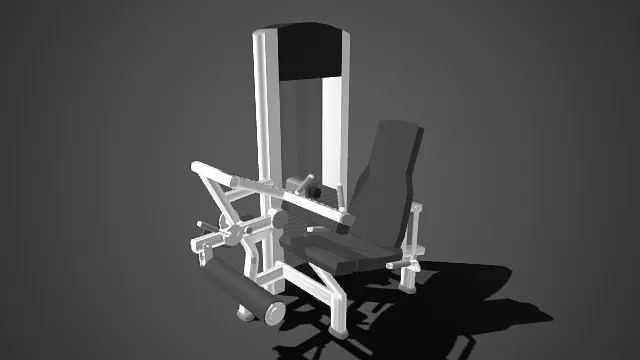 健身房  腿部推蹬训练器  黑白简约  可调节座椅  金属质感  商用器械  