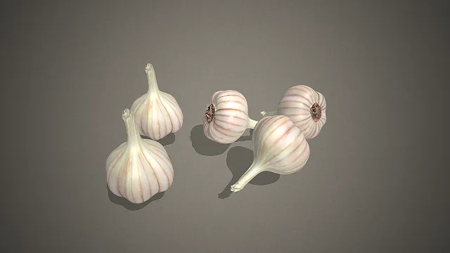这是五颗写实的大蒜的3D模型