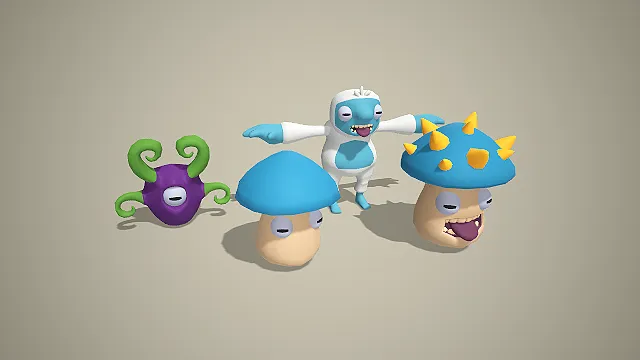 卡通 Q 版怪物角色 3D 模型合集 雪人蘑菇触手怪游戏资产