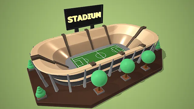 卡通风格椭圆形体育场 3D 低多边形城市场景装饰模型