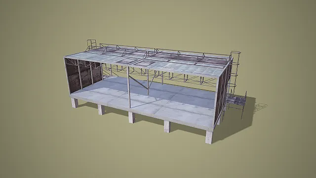 带爬梯与栈桥高架工业平台 3D 低多边形场景模型