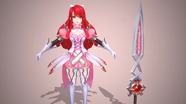 红发女战士  魔法巨剑  骑士风  战斗姿态