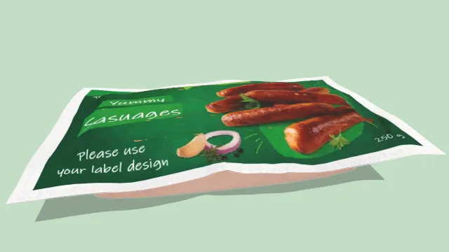 带有绿色标签的一包香肠食物