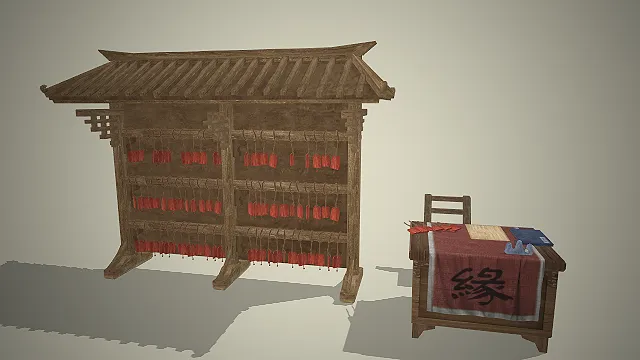 古风姻缘签  祈福架  红绳祈福牌  游戏庙会