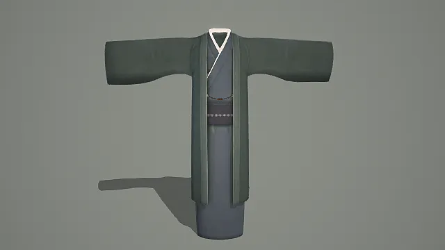 国风风格绿色长袍3D模型，传统设计