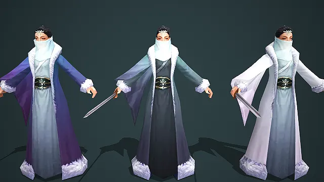 三色毛领蒙面古风女刺客角色模型